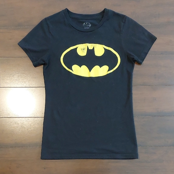 Batman Logo Juniors Fitted T-Shirt in Black and Yellow Size S - Picture 1 of 7